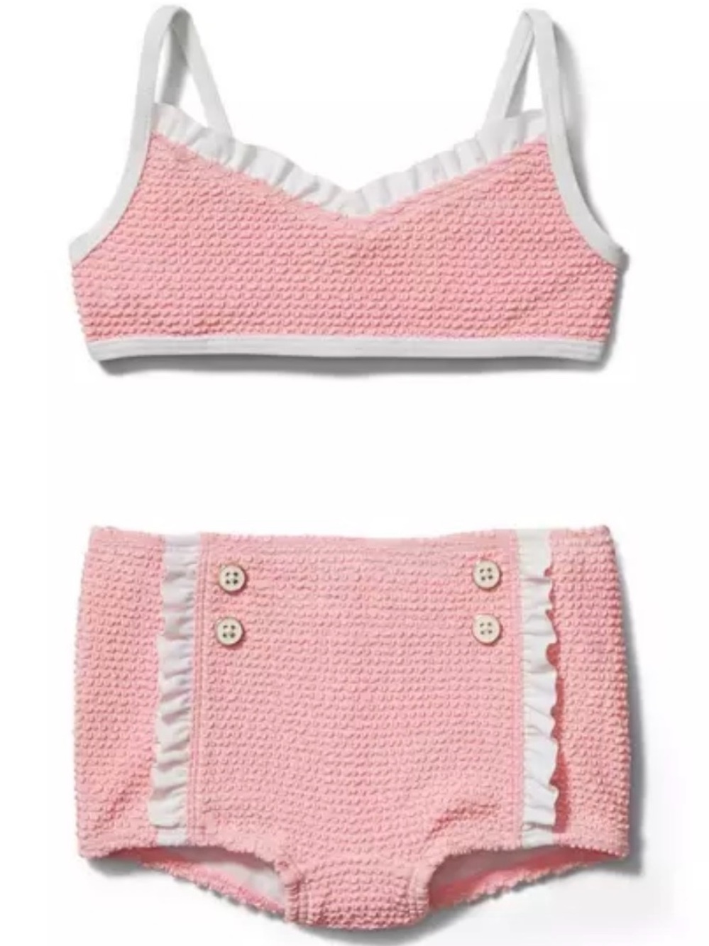 Janie and Jack Girl Candy Pink Textured Ruffle Trim Two-Piece Swim Set Sz 6-12 M